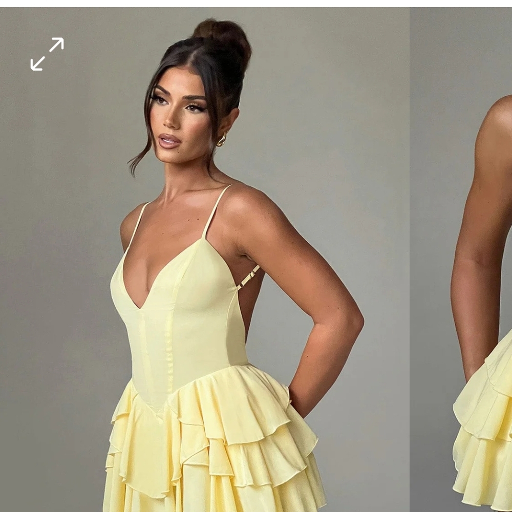 Elegant Backless Yellow Ruffle Dress